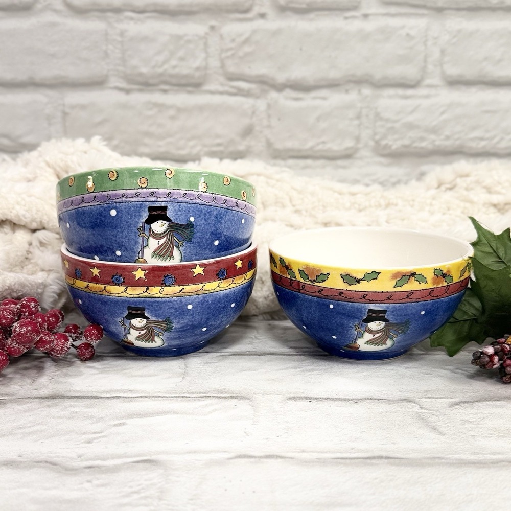 Sango Sweet Shoppe Christmas Snowman Soup Cereal Bowls Set Of 3 By Sue Zipkin